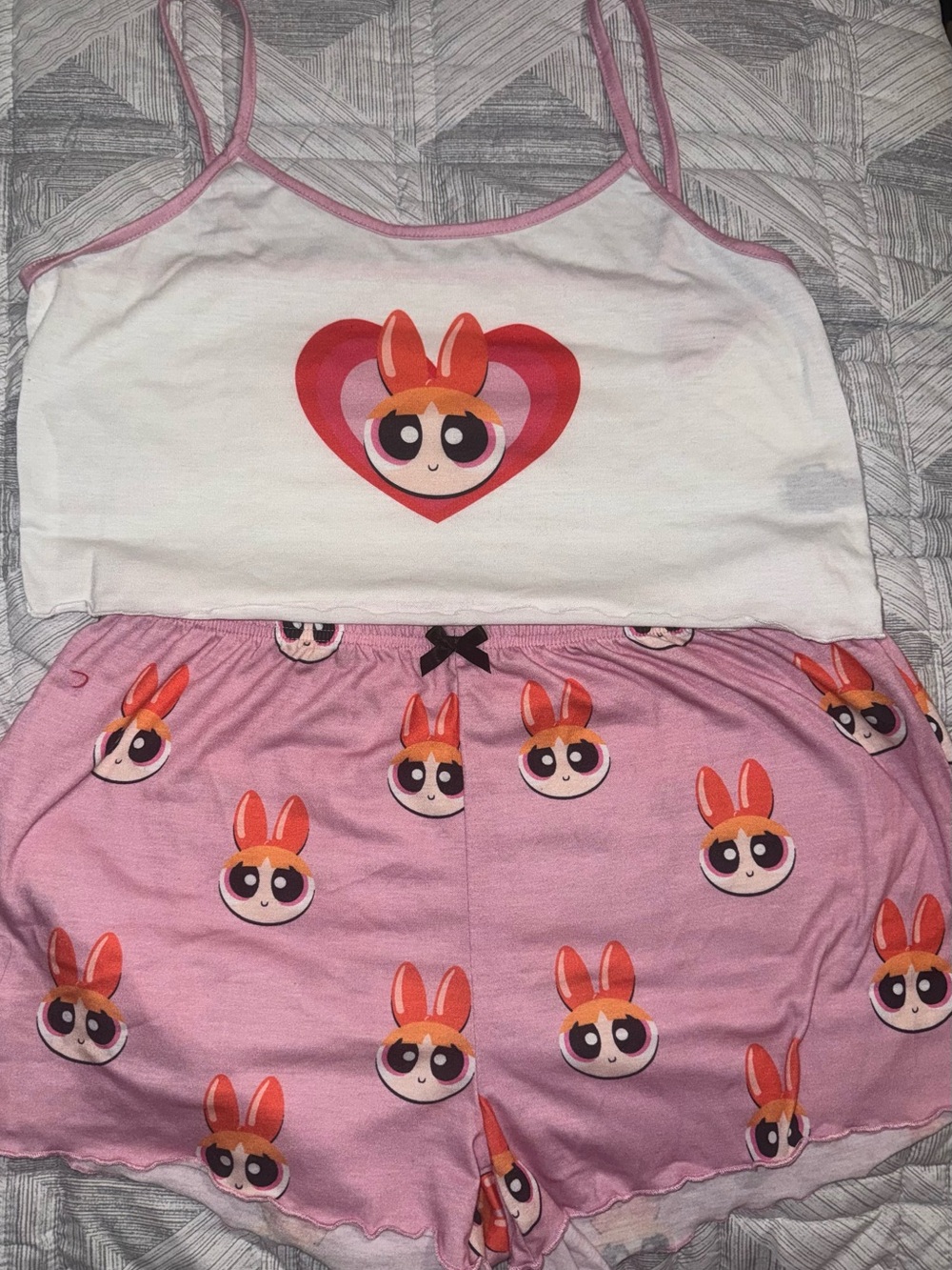 The Powerpuff Girls | ROMWE Cartoon Graphic Lettuce Trim Contrast Binding PJ Set